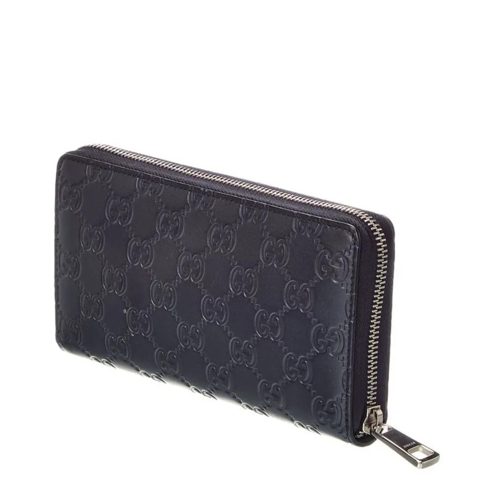 Gucci Blue Guccissima Leather Signature Dorian Zip Around Wallet(Authentic - Picture 2 of 3